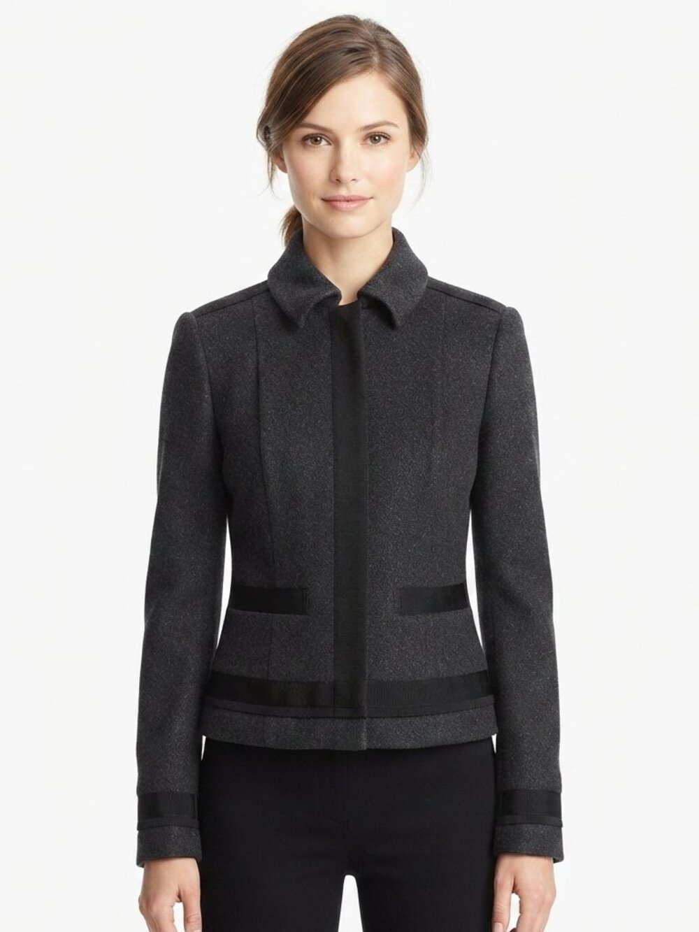 Pink Tartan Wool Blend Herringbone Snap Front Peacoat Jacket- Sz. 4